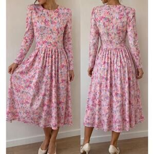 Vintage Timely Trends Floral Dress Pink Cottagecore USA Made Size 7